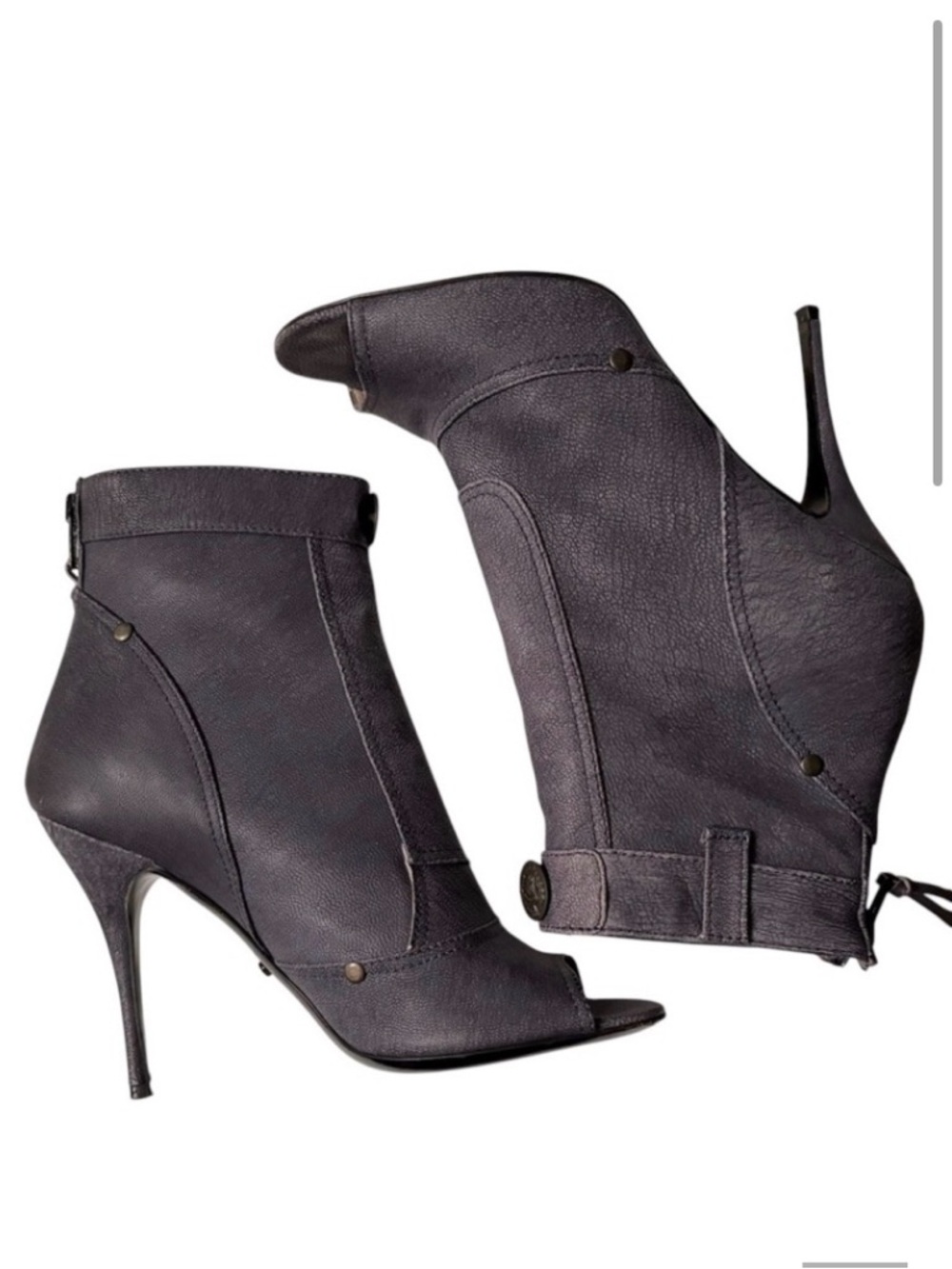 JEROME C. ROUSSEAU Blue leather Open Peep Toe Stiletto Ankle booties Italy Sz 7